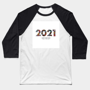 2021 black text with colorful cute flowers Baseball T-Shirt